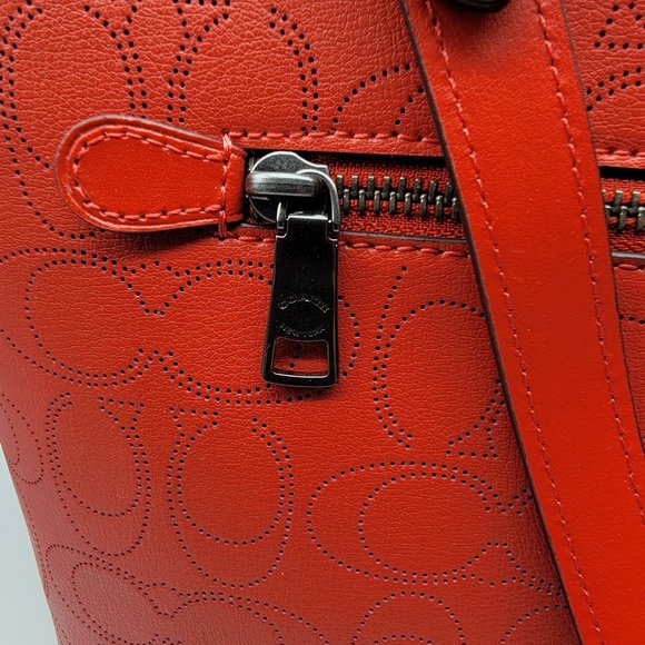 Coach Perforated Signature Leather Gallery Tote 1499 Miami Red - Picture 7 of 9